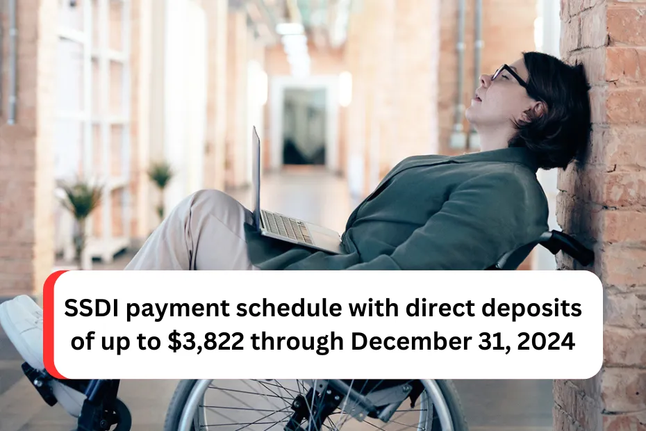 SSDI payment schedule with direct deposits of up to $3,822 through December 31, 2024